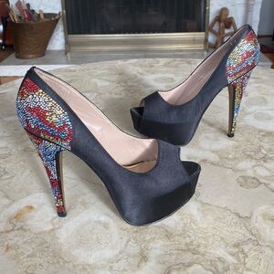 Luella Platform Stiletto Jewelled Peep Toe Party Heels